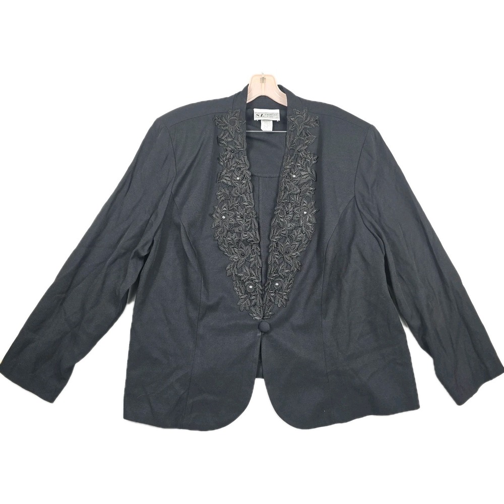 SL Fashions for Women Size 22W Black Blazer Floral Accents Vintage
